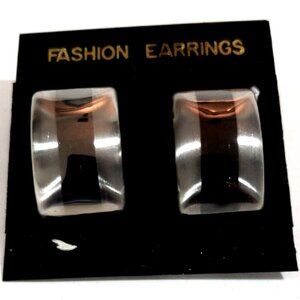 Back, Silver Dual-Tone Stud Earrings Modern Stripe Design, 0.5x1 Fashion Jewelry